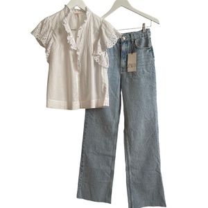 Rebecca Taylor Short Sleeve Embroidery Blouse